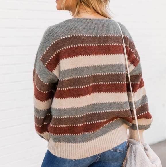 Just One More Time Grey Lurex Stripe Sweater - Picture 7 of 7